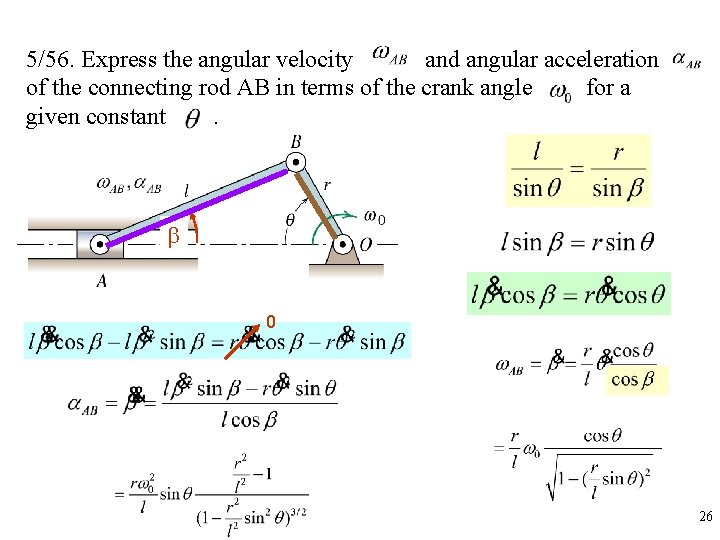 5/56. Express the angular velocity and angular acceleration of the connecting rod AB in