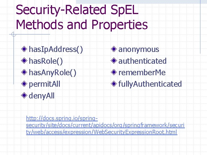 Security-Related Sp. EL Methods and Properties has. Ip. Address() has. Role() has. Any. Role()