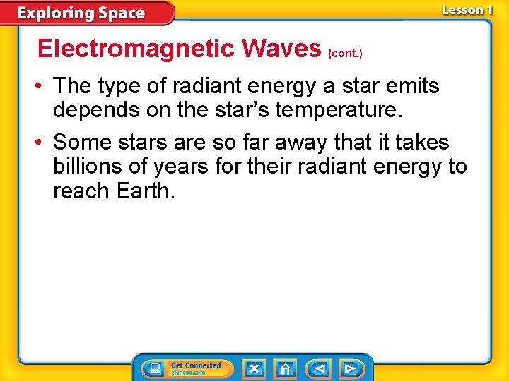 Electromagnetic Waves (cont. ) • The type of radiant energy a star emits depends