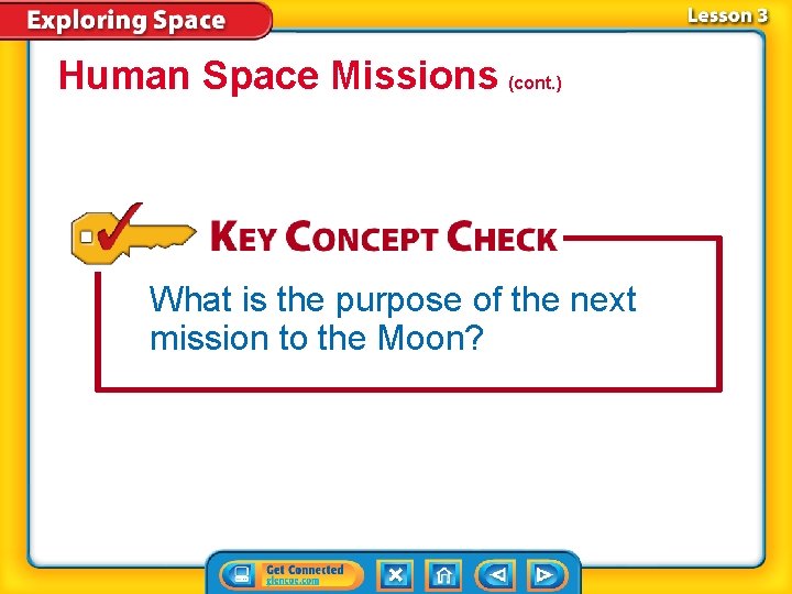 Human Space Missions (cont. ) What is the purpose of the next mission to