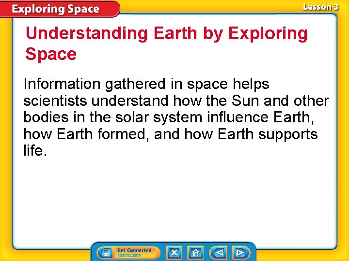 Understanding Earth by Exploring Space Information gathered in space helps scientists understand how the