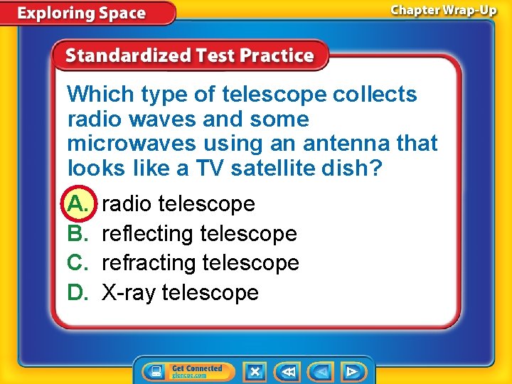 Which type of telescope collects radio waves and some microwaves using an antenna that