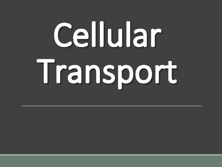 Cellular Transport 