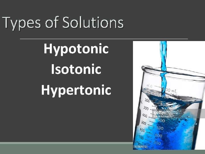 Types of Solutions Hypotonic Isotonic Hypertonic 