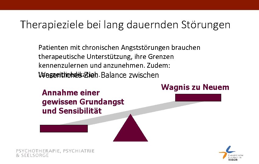 Therapieziele bei lang dauernden Störungen Patienten mit chronischen Angststörungen brauchen therapeutische Unterstützung, ihre Grenzen