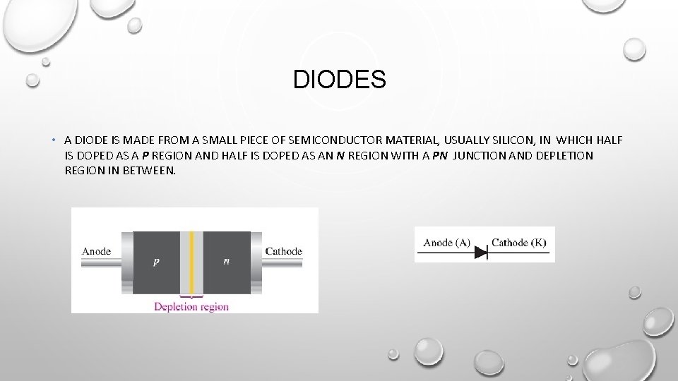 DIODES • A DIODE IS MADE FROM A SMALL PIECE OF SEMICONDUCTOR MATERIAL, USUALLY