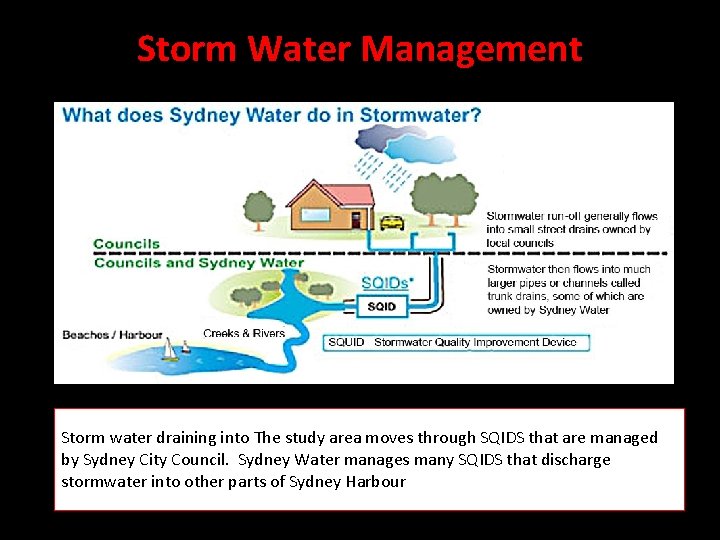 Storm Water Management Storm water draining into The study area moves through SQIDS that