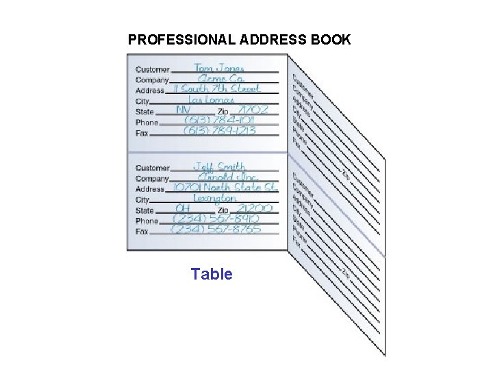 PROFESSIONAL ADDRESS BOOK Table PROFESSIONAL ADDRESS BOOK Table