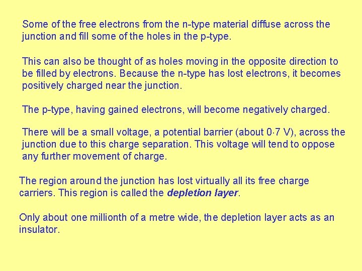 Some of the free electrons from the n-type material diffuse across the junction and