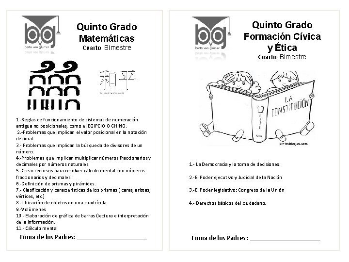 Quinto Grado Matemáticas Cuarto Bimestre Quinto Grado Formación Cívica y Ética Cuarto Bimestre 1.