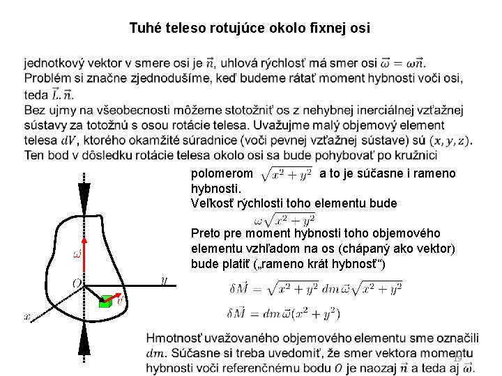 Tuhé teleso rotujúce okolo fixnej osi polomerom a to je súčasne i rameno hybnosti.