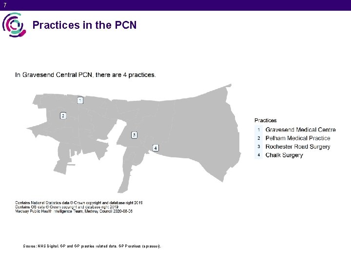 7 Practices in the PCN Source: NHS Digital. GP and GP practice related data.