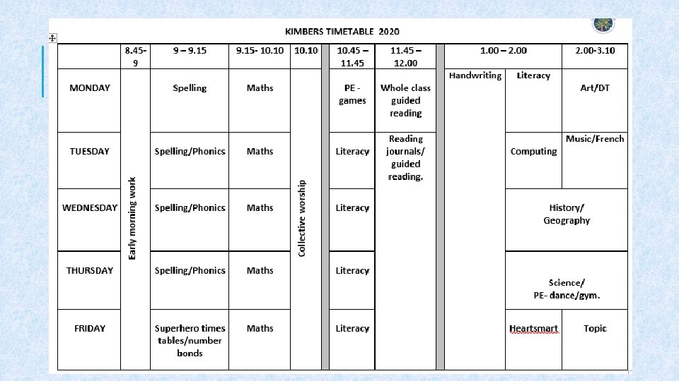 KIMBERS TIMETABLE 