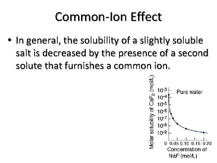 Common-Ion Effect • In general, the solubility of a slightly soluble salt is decreased