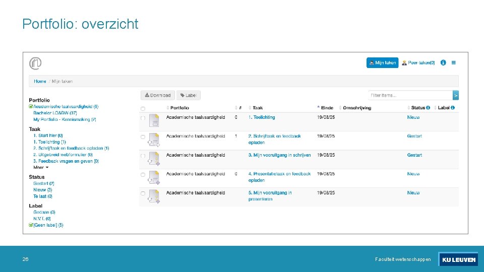 Portfolio: overzicht 26 Faculteit wetenschappen 