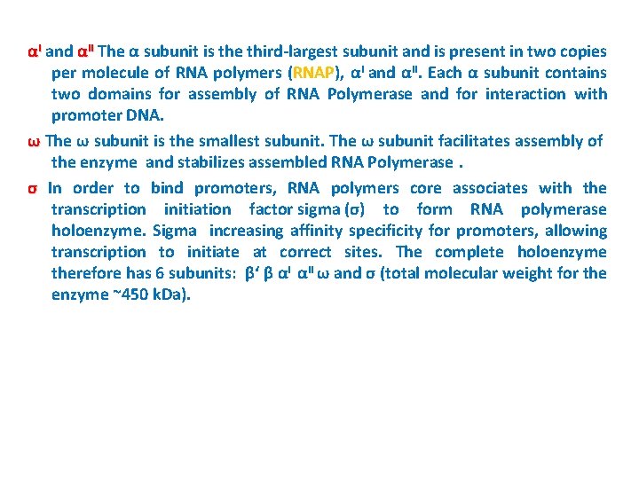 αI and αII The α subunit is the third-largest subunit and is present in
