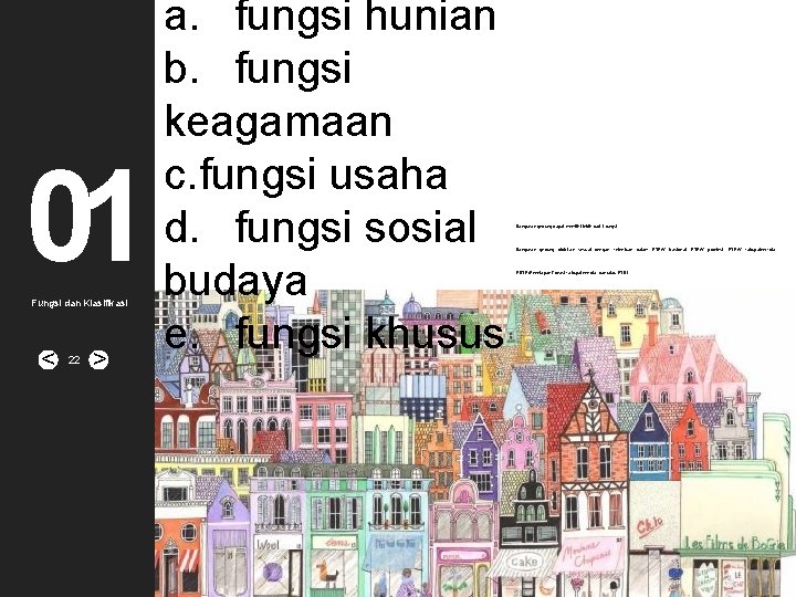 01 Fungsi dan Klasifikasi < 22 > a. fungsi hunian b. fungsi keagamaan c.