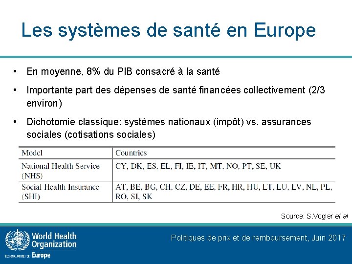 Les systèmes de santé en Europe • En moyenne, 8% du PIB consacré à