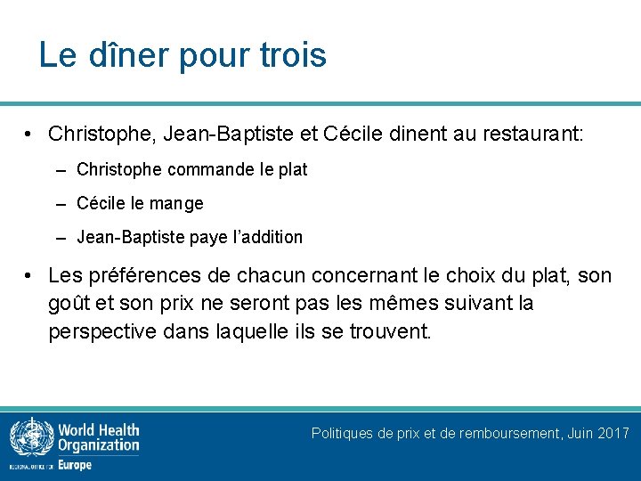 Le dîner pour trois • Christophe, Jean-Baptiste et Cécile dinent au restaurant: – Christophe