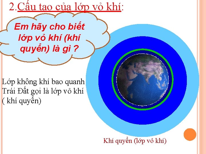 2. Cấu tạo của lớp vỏ khí: Em hãy cho biết lớp vỏ khí