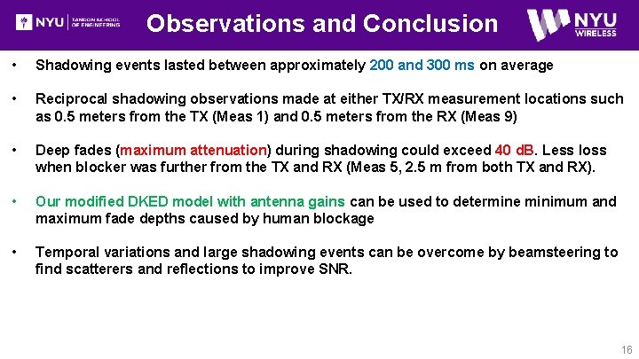 Observations and Conclusion • Shadowing events lasted between approximately 200 and 300 ms on