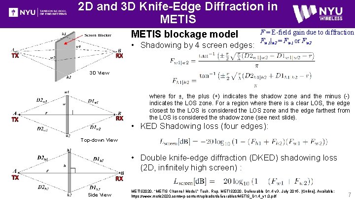 2 D and 3 D Knife-Edge Diffraction in METIS blockage model • Shadowing by
