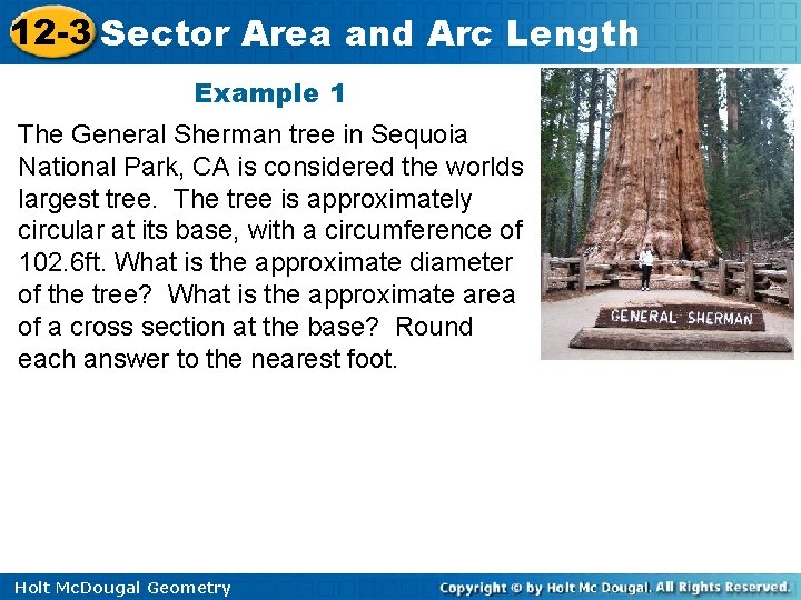 12 -3 Sector Area and Arc Length Example 1 The General Sherman tree in