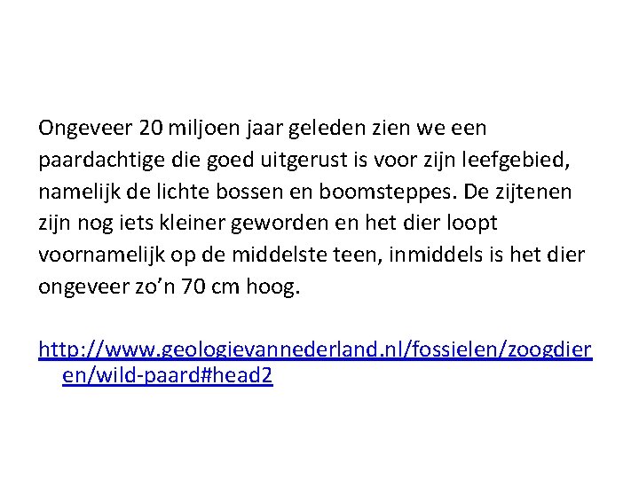 Ongeveer 20 miljoen jaar geleden zien we een paardachtige die goed uitgerust is voor