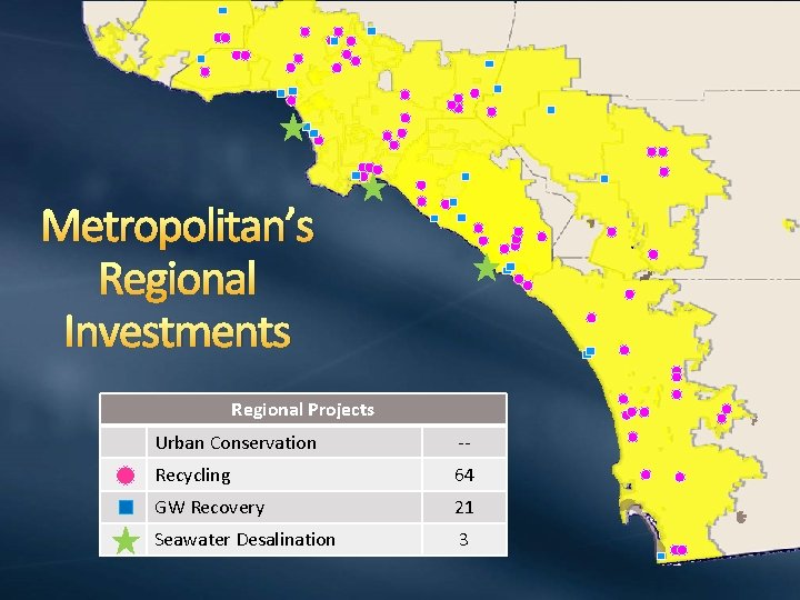 Metropolitan’s Regional Investments Regional Projects Urban Conservation -- Recycling 64 GW Recovery 21 Seawater