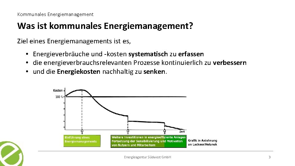 Kommunales Energiemanagement Was ist kommunales Energiemanagement? Ziel eines Energiemanagements ist es, • Energieverbräuche und