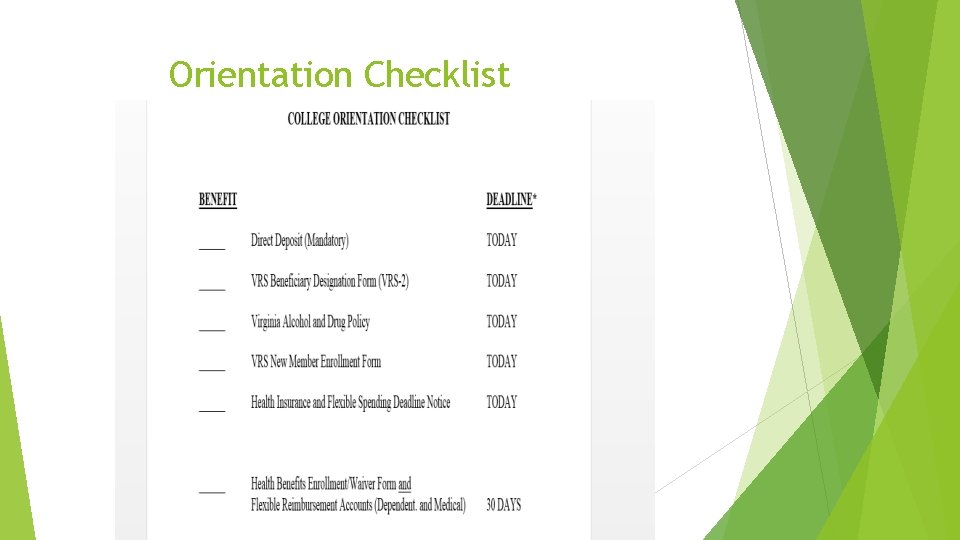 Orientation Checklist 