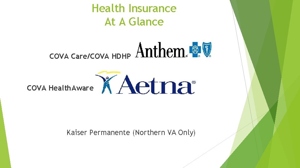 Health Insurance At A Glance COVA Care/COVA HDHP COVA Health. Aware Kaiser Permanente (Northern