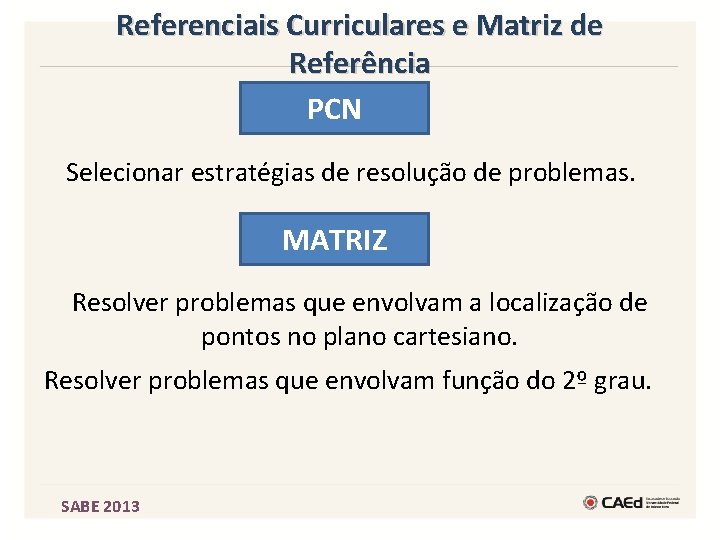 Referenciais Curriculares e Matriz de Referência PCN Selecionar estratégias de resolução de problemas. MATRIZ