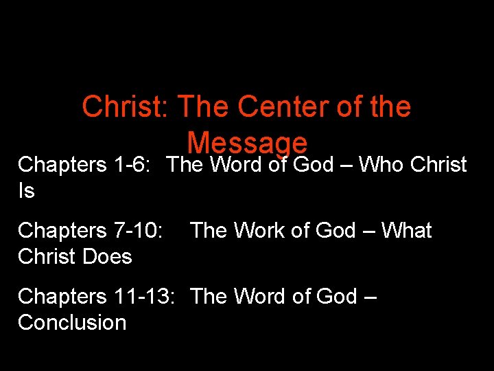 Christ: The Center of the Message Chapters 1 -6: The Word of God –