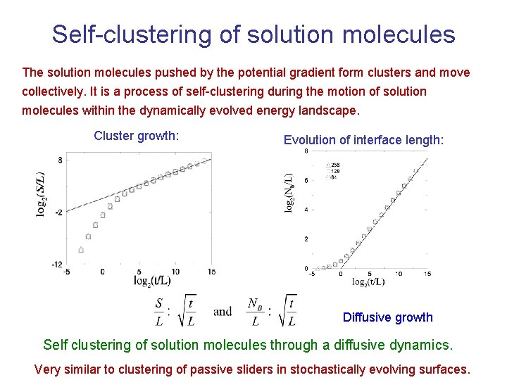 Self-clustering of solution molecules The solution molecules pushed by the potential gradient form clusters