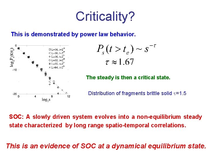 Criticality? This is demonstrated by power law behavior. The steady is then a critical