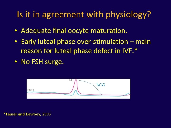 Is it in agreement with physiology? • Adequate final oocyte maturation. • Early luteal