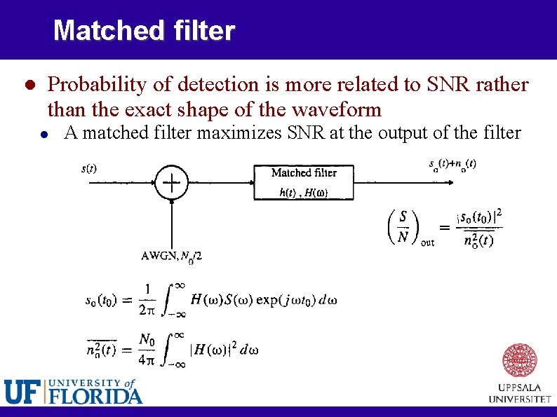 Matched filter Probability of detection is more related to SNR rather than the exact