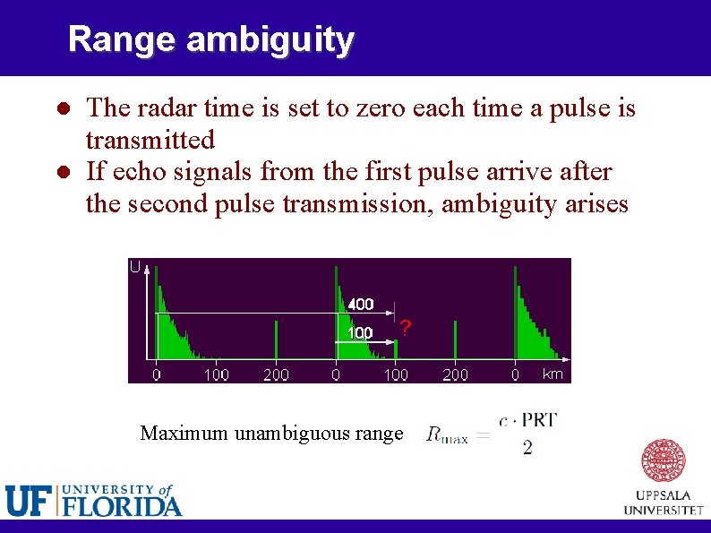 Range ambiguity The radar time is set to zero each time a pulse is