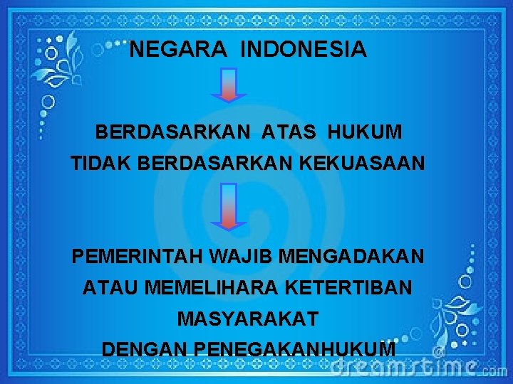 NEGARA INDONESIA BERDASARKAN ATAS HUKUM TIDAK BERDASARKAN KEKUASAAN PEMERINTAH WAJIB MENGADAKAN ATAU MEMELIHARA KETERTIBAN