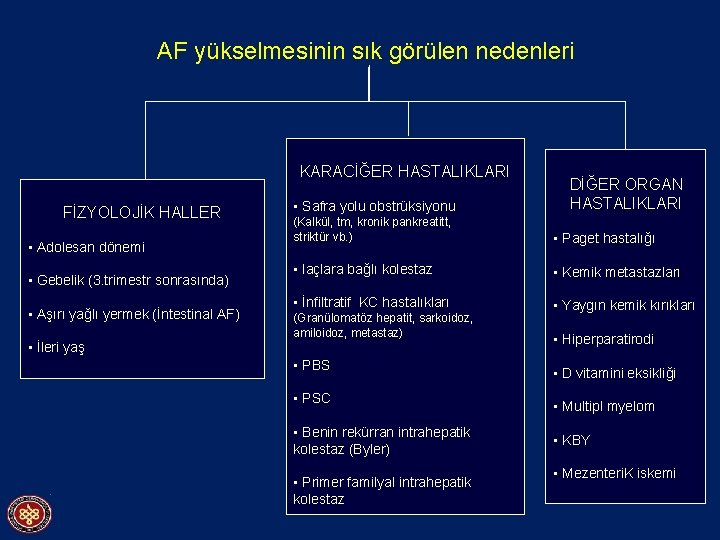 AF yükselmesinin sık görülen nedenleri KARACİĞER HASTALIKLARI FİZYOLOJİK HALLER • Adolesan dönemi • Gebelik