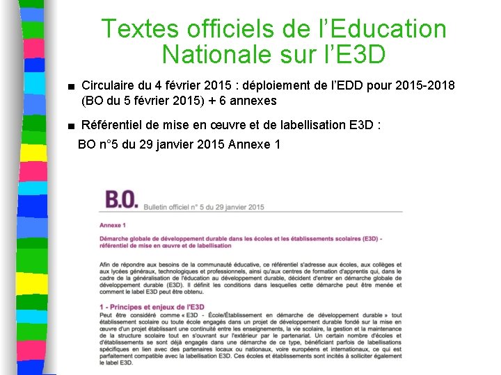Textes officiels de l’Education Nationale sur l’E 3 D ■ Circulaire du 4 février