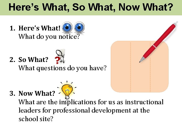 Here’s What, So What, Now What? 1. Here’s What! What do you notice? 2.