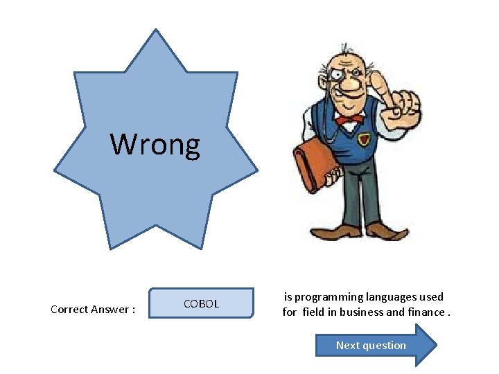 Wrong Correct Answer : COBOL is programming languages used for field in business and Wrong Correct Answer : COBOL is programming languages used for field in business and