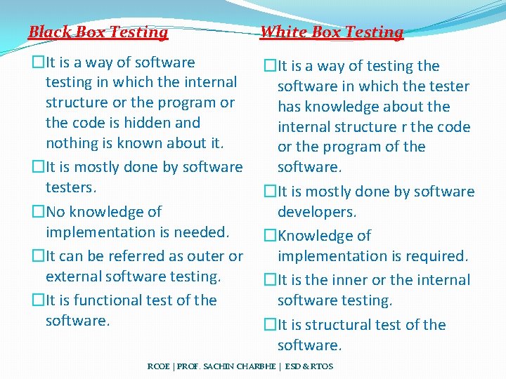 Black Box Testing White Box Testing �It is a way of software testing in
