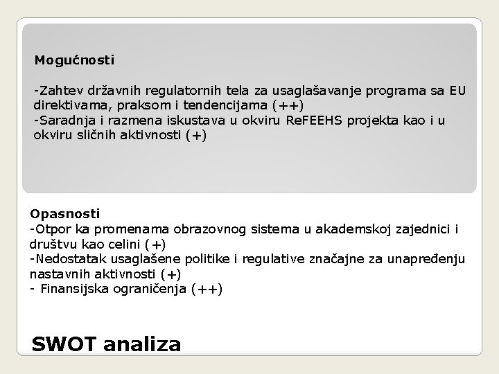 Mogućnosti -Zahtev državnih regulatornih tela za usaglašavanje programa sa EU direktivama, praksom i tendencijama