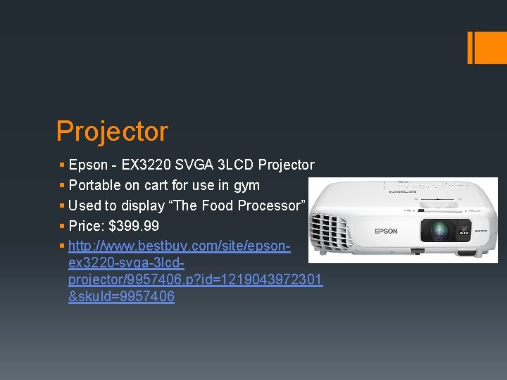Projector § Epson - EX 3220 SVGA 3 LCD Projector § Portable on cart