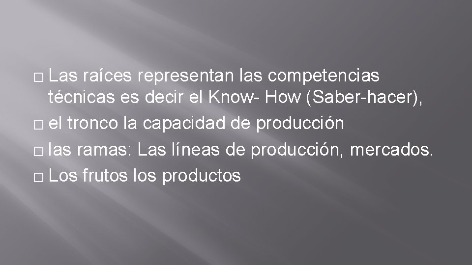 Las raíces representan las competencias técnicas es decir el Know- How (Saber-hacer), � el