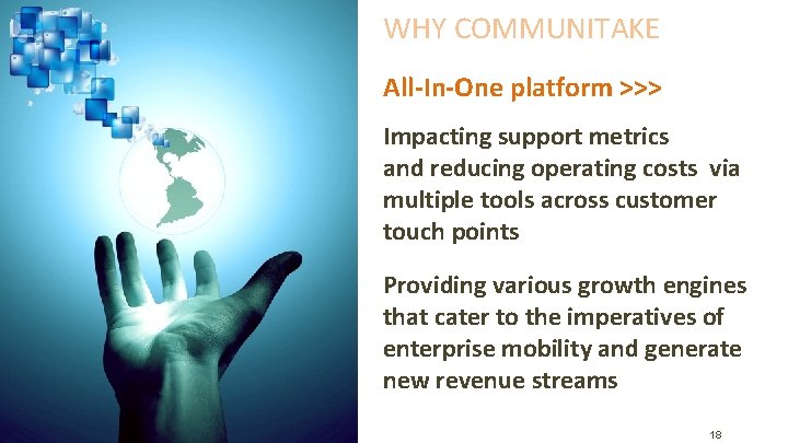 WHY COMMUNITAKE All-In-One platform >>> Impacting support metrics and reducing operating costs via multiple