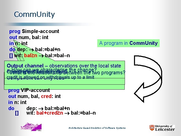 Comm. Unity prog Simple-account out num, bal: int in n: int do dep: bal: